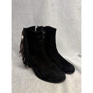 Sam Edelman Boots‎ Womens Size 10.5 Black Suede Fringe Ankle Side Zip Louie Boho